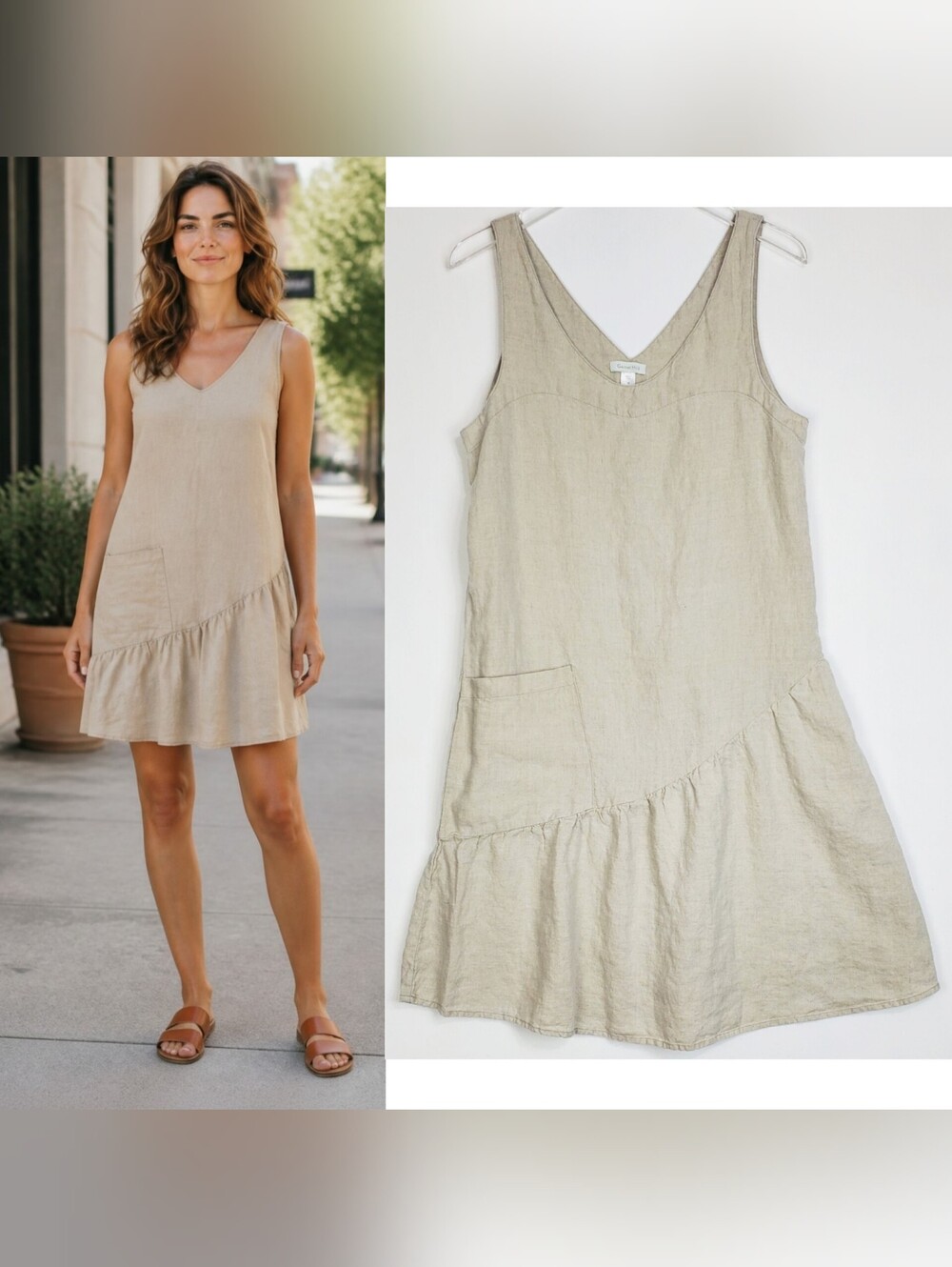Garnet Hill 10 linen sun dress v neck sleeveless minimalist beige summer beach